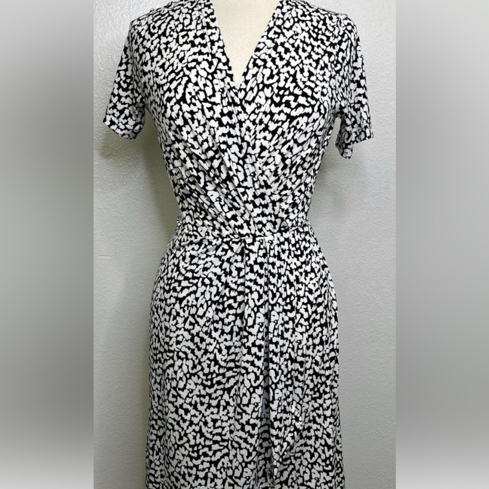Banana Republic Outlet White Black Geometric Print Faux Wrap Dress Size Large